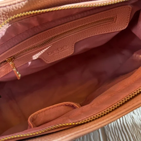 Vegan Leather [bebe] Pink NWT Convertible Handbag | Purse Tassels Gold Hardware - Picture 4 of 16